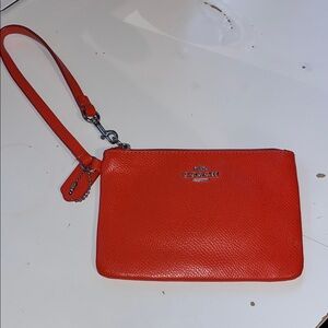 Coach Vibrant Orange Leather Wristlet